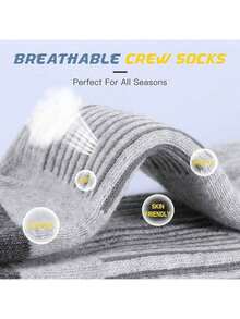 5/10 Pairs Men's Crew Sports Socks Cushion Running Compression Athletic Socks Sweat-Absorbing Performance Socks For Men & Women