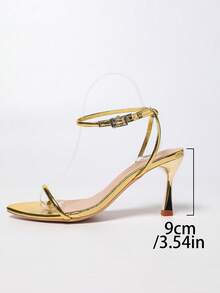 Women's Fashion Gold And Silver Stiletto Sandals With One Strap, Open-Toed Simple Women's Sandals, Suitable For Daily Wear With Skirts And Pants, Work, Parties And Dinners, Versatile Fashion Sexy Sandals For Women - 金色 - 查看 5