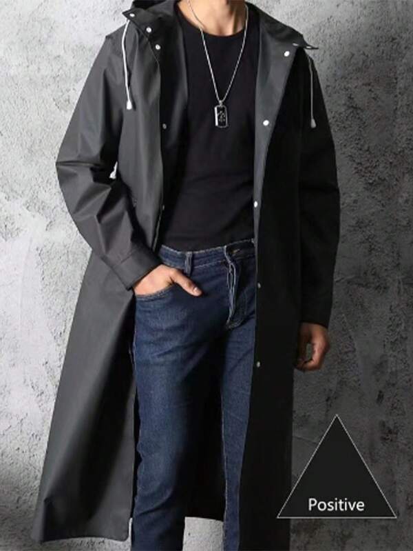 A Black Long Cape Raincoat For Adults, Men And Women, Waterproof Jacket, Rain Cape Hooded, Black Adult Windbreaker Style Raincoat, Windproof Hat, Rope Rain Cape, Lengthened And Thickened, Spot Fishing Rain Cape