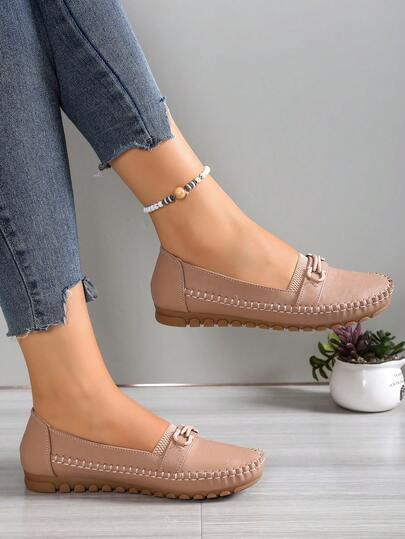 Comfortable & Versatile Soft-Sole Loafers For Women, Wide Fit, Lightweight & Easy To Clean, Essential For Home, Simple Decoration, Solid Color Design, Elegant , Matching Any Outfit, Wear-Resistant Rubber Sole, Easy Care, Low Heel, Elastic Side