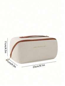 1pc PU Leather Waterproof Makeup Bag, Cosmetic Organizer Pouch, Lightweight Toiletry Bag, Waterproof PU Skincare Bag, Large Capacity Double Layer Makeup Bag With Compartments, Cosmetic Travel Bag