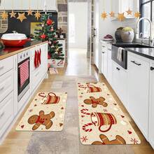 1/2/3 pezzi Tappetino da cucina con motivo di pan di zenzero e caramelle - Antiscivolo, assorbente in poliestere, adatto per la decorazione della casa | Adatto per soggiorno, camera da letto, bagno, lavanderia | Facile da curare, lavabile in lavatrice, può essere usato come regalo, decorazioni natalizie