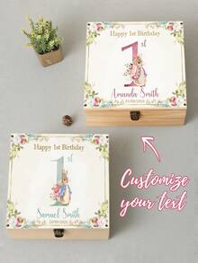 Customized Personalized Storage Gift Box, A Birthday Present For A Girl Or A Boy, Wooden Memory Box, Customized Treasure Box - Rabbit - View 1