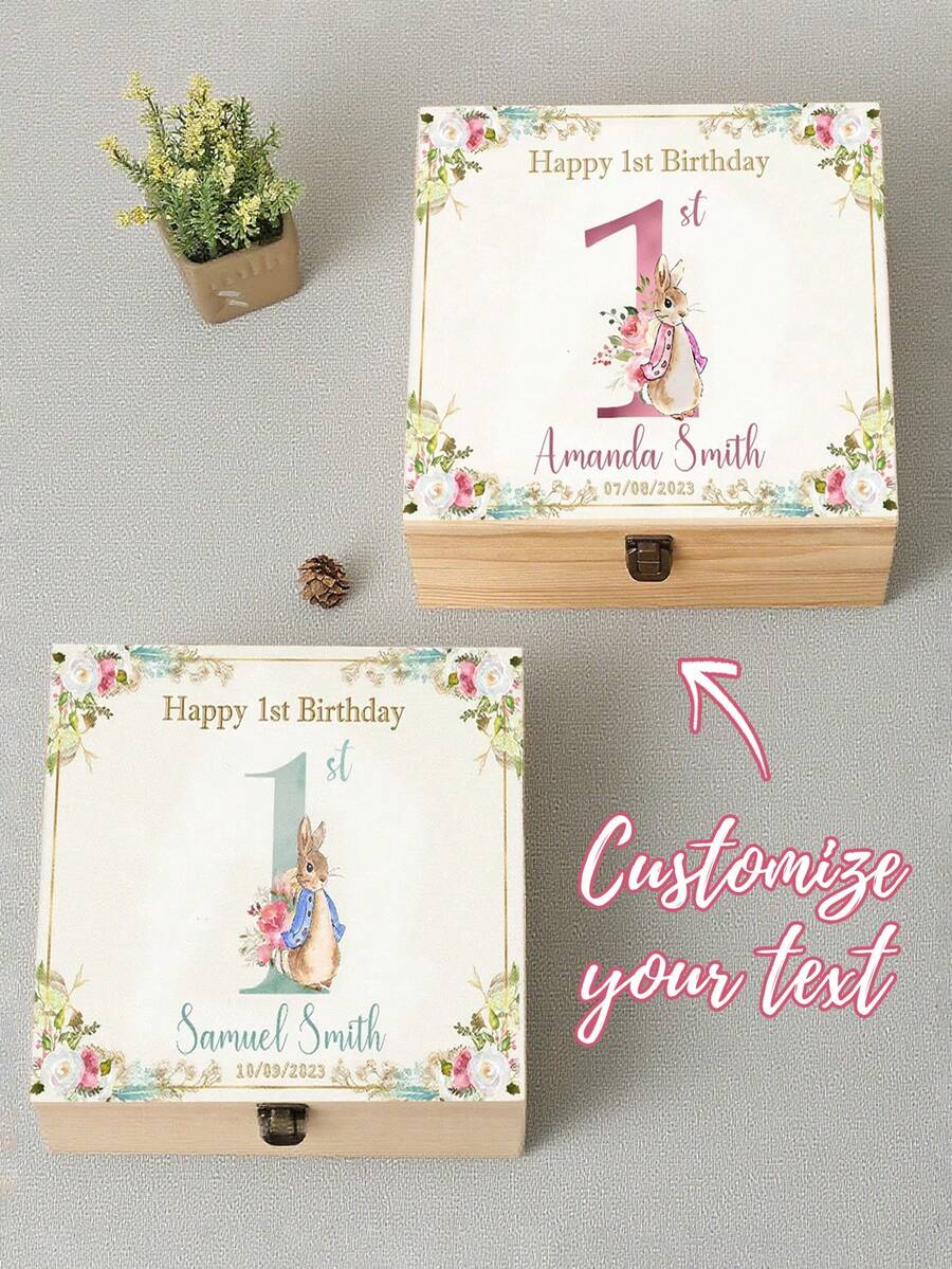 Customized Personalized Storage Gift Box, A Birthday Present For A Girl Or A Boy, Wooden Memory Box, Customized Treasure Box - Rabbit - View 1