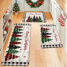 1/2/3pcs Christmas Kitchen Mat Set - Vintage Christmas Tree & Buffalo Plaid Design, Soft Flannel Material, Anti-Slip & Easy Clean - Suitable For Living Room, Dining Room, Bathroom And Entryway - Multicolor - View 18