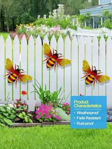 3 piezas/set Decoración de pared de metal con diseño de abeja para jardín, valla, patio o exterior, decoraciones colgantes de abejorros para exteriores