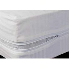 1 protector de colchón de rayas de satén, ropa de cama - altura 28 cm, diseño de cremallera transpirable, suave y agradable para la piel, sábana bajera suave y agradable para la piel - textil para el hogar, adecuado para colchones de 135-180 cm - blanco y azul - Blanco - Ver 2