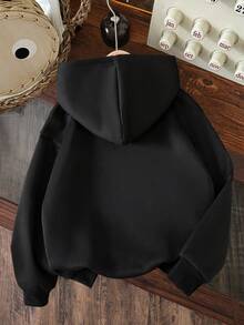 Young Boy Cartoon Pattern Warm Sweatshirt - Black - View 2