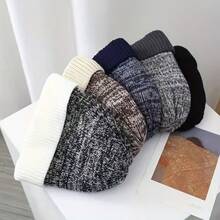 5-Color Options Men's Knit Beanie - Navy Blue & White Striped Winter Hat, Thermal Lined Thick Warm Ear Protection, Soft Fluffy Lining, Washable Cold-Proof Cap, Knitted Headwear, Ribbed Texture, Stitching, Casual Outfit Winter Warm