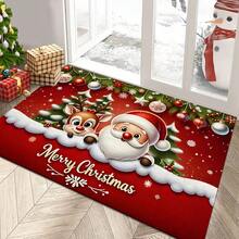 1 pezzo Zerbino con Babbo Natale e Renne, stile cartoni animati classico, in finta lana morbida, lavabile in lavatrice, facile da pulire, adatto per decorazioni natalizie in casa, utilizzabile per ingresso, soggiorno, camera da letto, cucina, bagno, corridoio, interno ed esterno, decorazioni natalizie/decorazioni per la casa