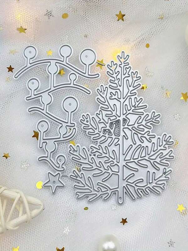 Christmas + 1 Metal Cutting Knife Mold, Christmas Tree Cutting Mold, DIY Paper Card Craft, Carbon Steel Mold For Cutting And Pasting Thin Sheets, Greeting Card Craft Decoration, Decorative Embossing, And Home Project Making Tools