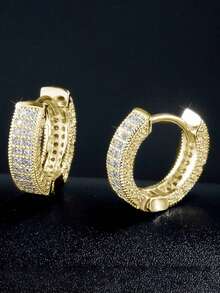 2 piezas Pendientes de aro de circonita blanca plateados en plata para mujeres y hombres, regalo de joyería para novia, esposa, pareja en cumpleaños, fiesta, boda