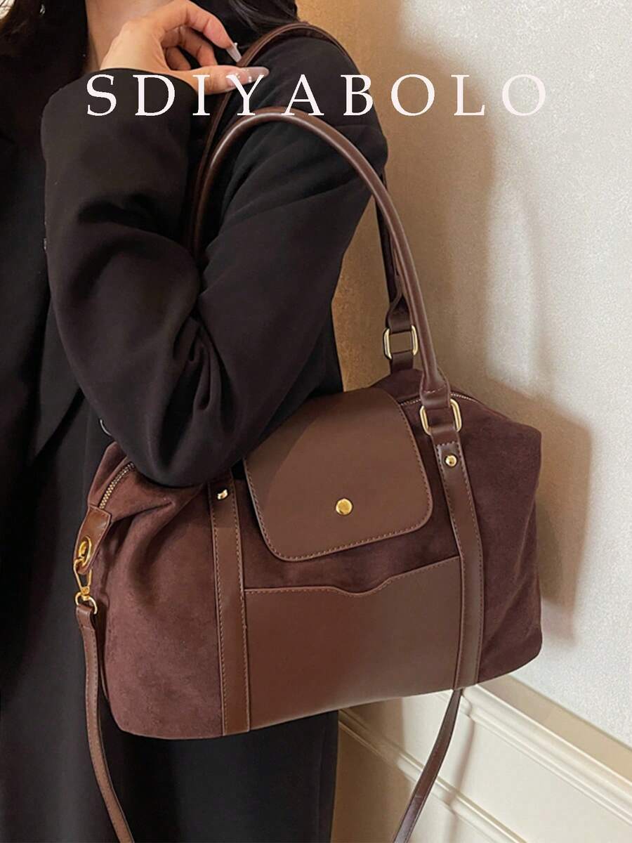 Large Capacity Women's Handbag, Fashion Nylon Canvas Tote Bag, Mommy Commuter Shoulder Bag - Coffee - View 1