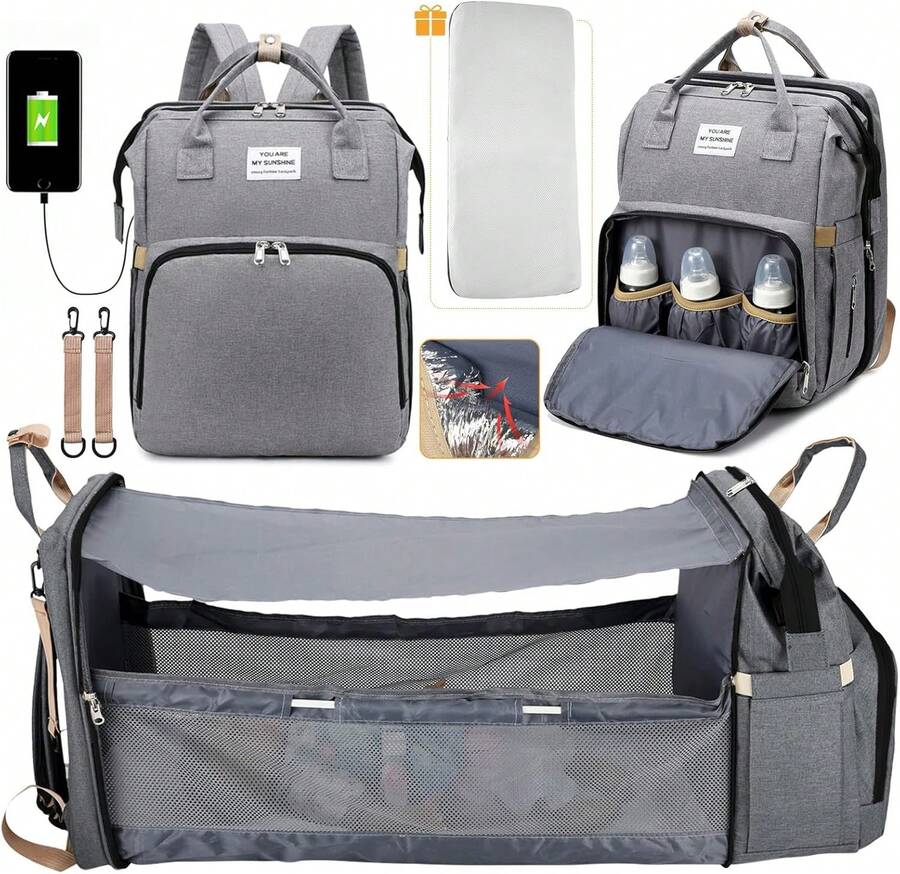 Jasonwell Mochila Pa?alera para Bebé - Pa?aleras Modernas Backpack Multifuncional de Gran Capacidad Ultra con Cable Usb Exteriores Mochila de Viaje Impermeable Gran Capacidad para Mamá y Papá - Rojo y blanco - Ver 1