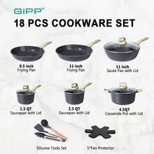 GiPP 17/18/21/22 Piece Ceramic Pots And Pans Set Non Stick - Nonstick Cookware Set, Healthy Kitchen Cooking Set With Frying Pans, Saucepans - 深灰色 - 查看 9