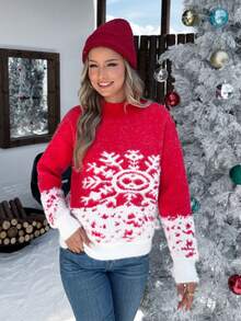 Women's Christmas Outfit, Comfortable And Romantic Vintage-Modern Casual Wear For Christmas Party, Commute, Office, Teacher, Pullover Sweater, Crew Neck, Everyday, Holiday, Vacation, Office, Date, Photoshoot, Street, Travel, Spring, Autumn, Winter, Early Autumn, Autumn/Winter