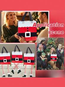 1/3/5 pièces Sac cadeau de Noël, sac non tissé, sacs cadeaux réutilisables avec poignées, sacs à main holographiques du Père Noël, convient pour les fêtes, les anniversaires, les baptêmes, les cadeaux de Noël, en vrac, pour les fournitures d'emballage de bonbons