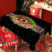 1/20 pièces Nappe de Noël, nappe de fond noir luxueuse avec motif de points rouges d'oiseaux, décoration d'ambiance de Noël, mise en place vibrante de table à manger, convient pour la cuisine, la table à manger, les fêtes, les pique-niques et les dîners en plein air