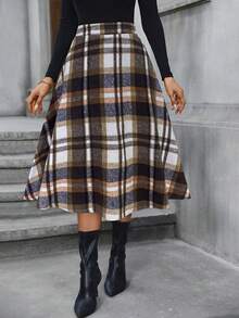 Keke Bloomly Asymmetric Multi-Color Plaid Skirt, Fashionable & Comfortable, Suitable For Commuting, Party, Versatile, Waist Cinched, Women Long Skirt, Ideal For Valentine's Day - Multicolor - View 5