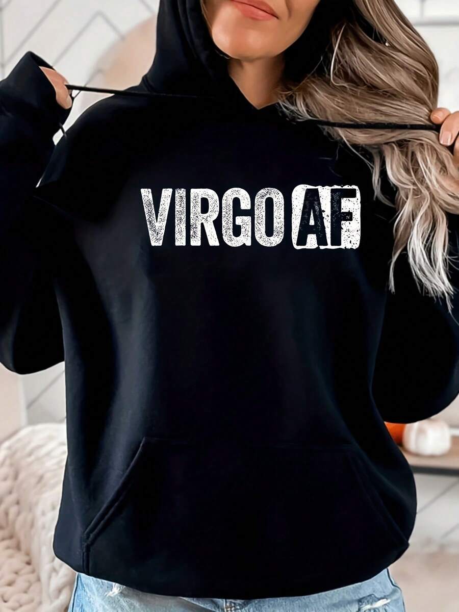 Hoodie Black VIRGO AF Astrology Graphic For Casual Wear - 黑色 - 查看 1