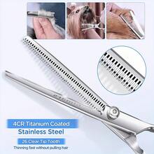 Professional Pet Grooming Scissors Set - Includes 1 Pair Of 6.5inch Thinning Shears, 1 Pair Of 6.5inch Curved Shears, 1 Pair Of 6.5inch Straight Shears, 1 Comb, 1 Cleaning Cloth, And 1 Black Storage Box - 藍色 - 查看 2