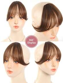 1pc/2pcs/4pcs Synthetic Wig With Split Bangs, Hair Extensions, Clip On Style, Natural Seamless Forehead, French Diagonal Bangs, And Eight Character Bangs