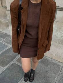 Women's Long Sleeve Casual Elegant Blazer Jacket, Suitable For Vacation, Commuting, And Autumn/Winter Wear - Brown - View 2