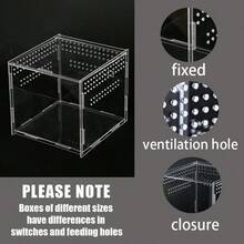 1pc Transparent Acrylic Lizard Habitat, Small Reptile Amphibian Pet Square Feeding Box, Suitable For Wolf Spiders, Scorpions, Geckos, Etc., Ventilation And High Transparency, Easy To Observe Pet Daily Life - Clear - View 7