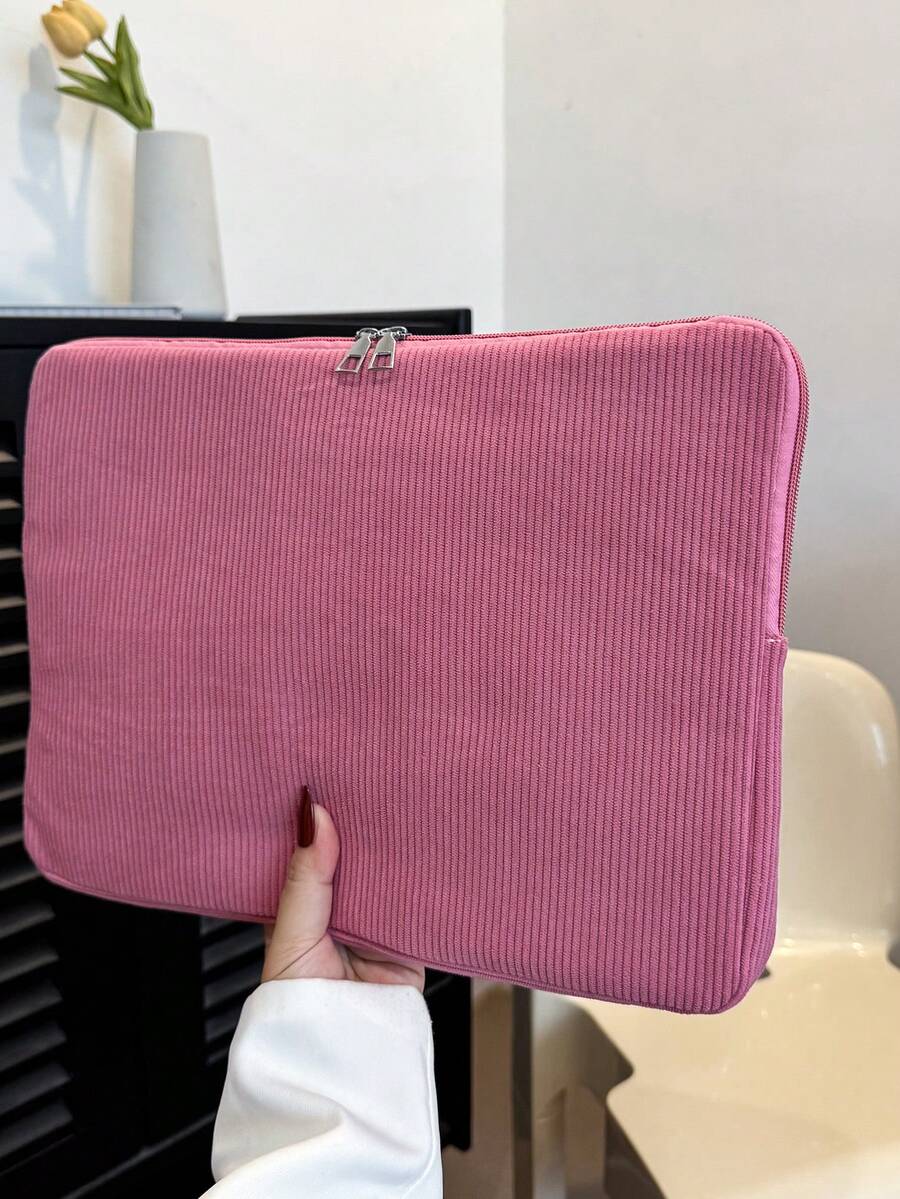 1個學生筆電包 11"/13"/15" 電腦包，玫瑰紅純色休閒中性平板保護套，小包，文件包，筆電套，電腦攜帶包，11 13 15" 便攜式桌上型保護袋，適用於 Mac Book HP，適合女孩和青少年女孩 & 相容於 Ipad Air 4 5 Pro 保護殼，防震包 - 玫紅色 - 查看 1