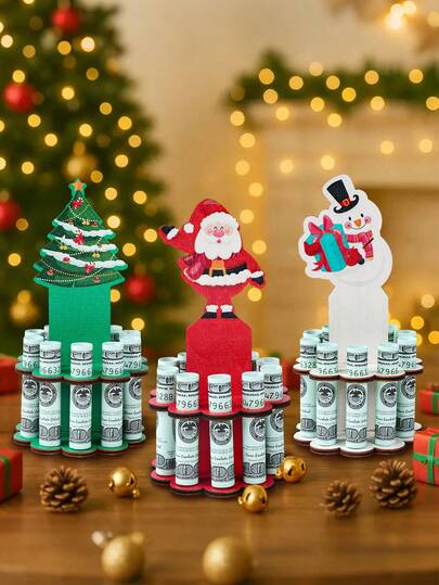 1Set Christmas Money Holder,Festive Wooden Money Holders,Santa Claus Xmas Tree Snowman Design Money Rack,Christmas Ornament Money Rack,Christmas Gift,Home Decoration,Rustic Farmhouse Table Decor,Surprise Gift For Loved One,Merry Christmas,Holiday Party Favors,Christmas Decoration,Christmas Party Supplies,Xmas Decor,2026 New Year Party Gift
