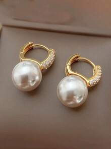 1 Pair Elegant Rhinestone Decorated Red Ball Design Pendant Earrings For Women - White - View 2