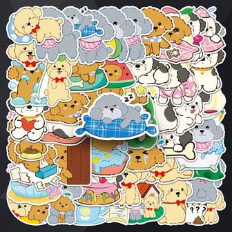 50pcs Handmade Teddy Bear Sticker Decals, Cartoon Pet Stickers For DIY Phone, Tablet, Scrapbooking