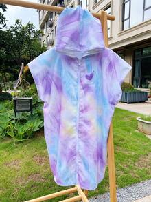 1 Piece Microfiber Hooded Towel Robe For Kids, Zip Up Swim Beach Cover Up For Girls Boys, Cute Mermaid, Cat, Manta Ray Patterns, Surf Poncho Changing Bath Towel