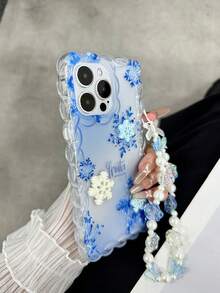 Blue Snowflake Painted Anti-Drop Phone Case With Snowflake Accessories And Braided Strap, Suitable For IPhone 14, 14 Pro, 14 Pro Max, 13, 13 Pro, 13 Pro Max, 11, 11 Pro Max, 12, 12 Pro, 12 Pro Max, XR, XS, 15, 15 Pro, 15 Pro Max, 16, 16 Pro, 16 Pro Max, 17, 17 Pro, 17 Air, 17 Pro Max