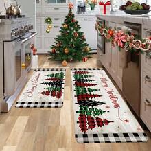 1/2/3pcs Christmas Kitchen Mat Set - Vintage Christmas Tree & Buffalo Plaid Design, Soft Flannel Material, Anti-Slip & Easy Clean - Suitable For Living Room, Dining Room, Bathroom And Entryway - Multicolor - View 7