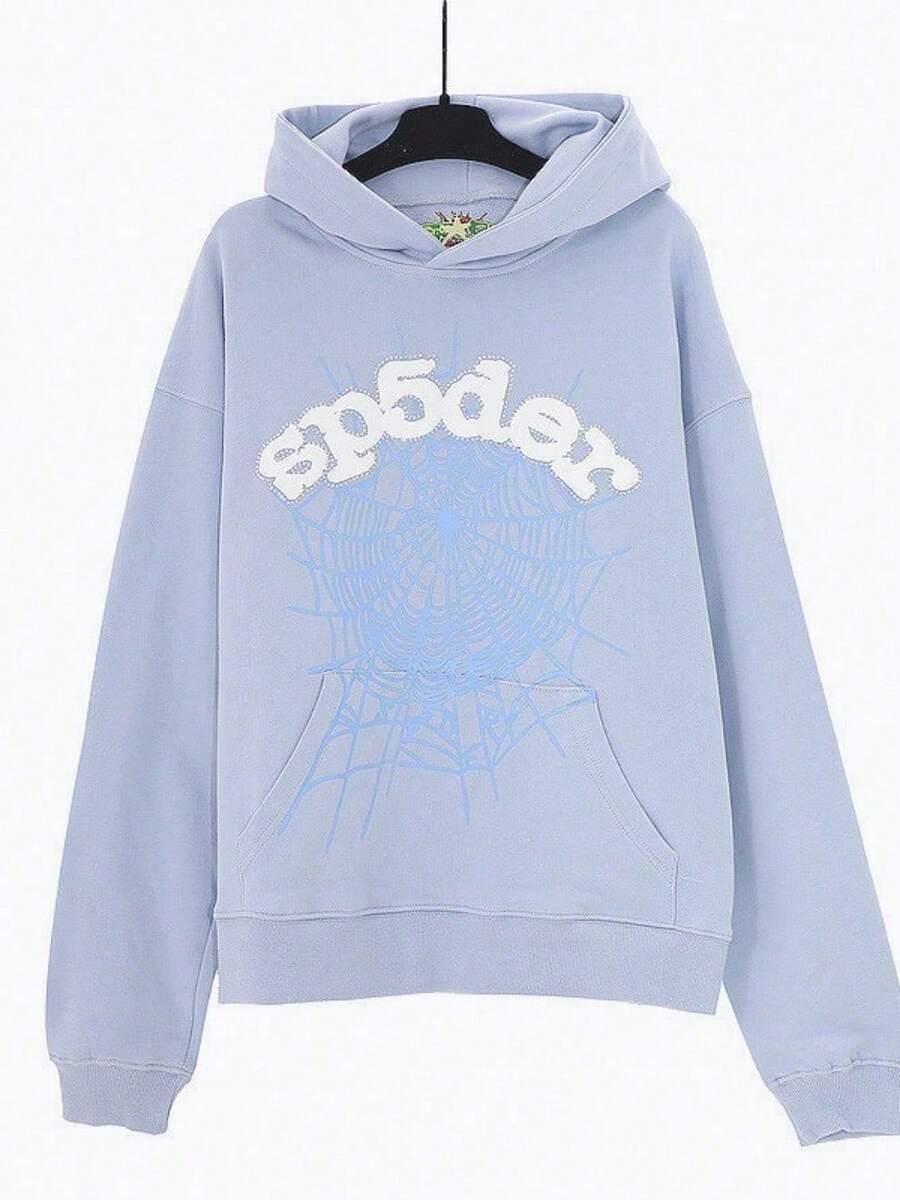 SP5DER Printed Loose Men's Hoodie - 淺藍色 - 查看 1