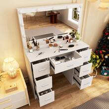 Vanity Desk Set With Large Dimmable LED Light Mirror Makeup Table & 7 Drawers - White - View 4