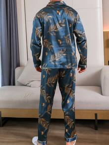 2pcs/Set Men's Floral Print Pajama Set, Long Sleeve Shirt & Long Pants, Loose Fit Sleepwear, Suitable For Spring, Summer, Autumn & Winter - 彩色 - 查看 2