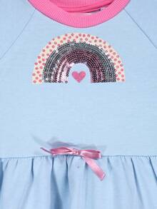 Vestido para niña pequeña de 2 y 3 años (talla extra 3X) con variante en rosa y en azul confeccionado en tejido de punto con manga larga y aplicación de arcoiris con glitter y lentejuela - Azul - Ver 6