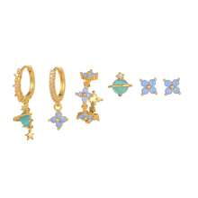 6 Pieces Of Exquisite Little Flower Planet Cute Sweet Girl Temperament Gentle Style Copper Earrings Set For Women - Vàng - Xem 2