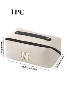 1pc PU Leather Cosmetic Bag, With Letter Cosmetic Storage Bag, Waterproof Toiletry Bag,Large Capacity Spacious Double Layer Cosmetic Bag, Multifunctional Women's Travel Handbag, Portable Storage Bag,Toiletry Bag, Beauty Storage Bag,Cosmetics Organization And Storage, Bathroom Organization And Storage Travel Essentials For Holiday Vacation Makeup Bag Makeup Organizer Travel Bag For Women