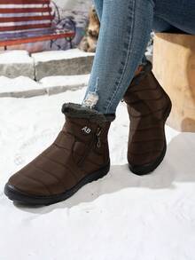 Women's Lightweight Snow Boots Winter Anti-Slip Ankle Boots Waterproof Slip-On Warm Fur Lined Sneakers(55 Is Not A Pair Of Shoes, But The Insoles.) - 咖色 - 查看 2