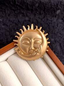 1 件简约时尚合金压花花卉十字架盾牌竖琴新月猫蝴蝶结兔子法老胸针，适合女性日常和派对佩戴珠宝服装配饰包饰办公室配饰圣诞礼物 - 金色 - 查看 9