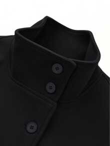 Women's Solid Color Front Button Tie Waist Woolen Cloak, Casual & Date Wear, Autumn/Winter Overcoat