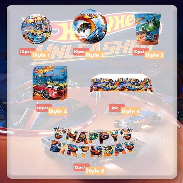 Conjuntos de decoração para festas de Natal, Halloween, Ação de Graças e aniversário, toalhas de mesa descartáveis Hot Wheels, pratos de papel, copos de papel, lenços de papel, toalhas de mesa e faixas, suprimentos para festas temáticas Hot Wheels, suprimentos para decoração de festas.