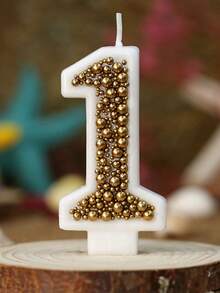 1件金色珠飾鑲嵌數字0-9生日蠟燭，白色底座數位蛋糕裝飾蠟燭，桌面擺飾派對小禮品與烘焙裝飾 - 彩色 - 查看 6