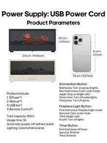 kinscoter 1 件 USB 150ml 创意壁炉扩散器香薰超声波火焰加湿器篝火精油香薰机带 LED 灯和遥控器适用于家庭办公室生日圣诞礼物装饰