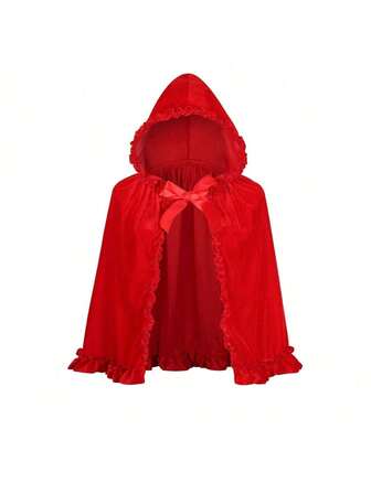 Velvet Red Little Red Riding Hood Velvet Cloak For Christmas Party. It's A Fancy Cape Suitable For Home, Going Out, Parties, And Role-Playing As Little Red Riding Hood.