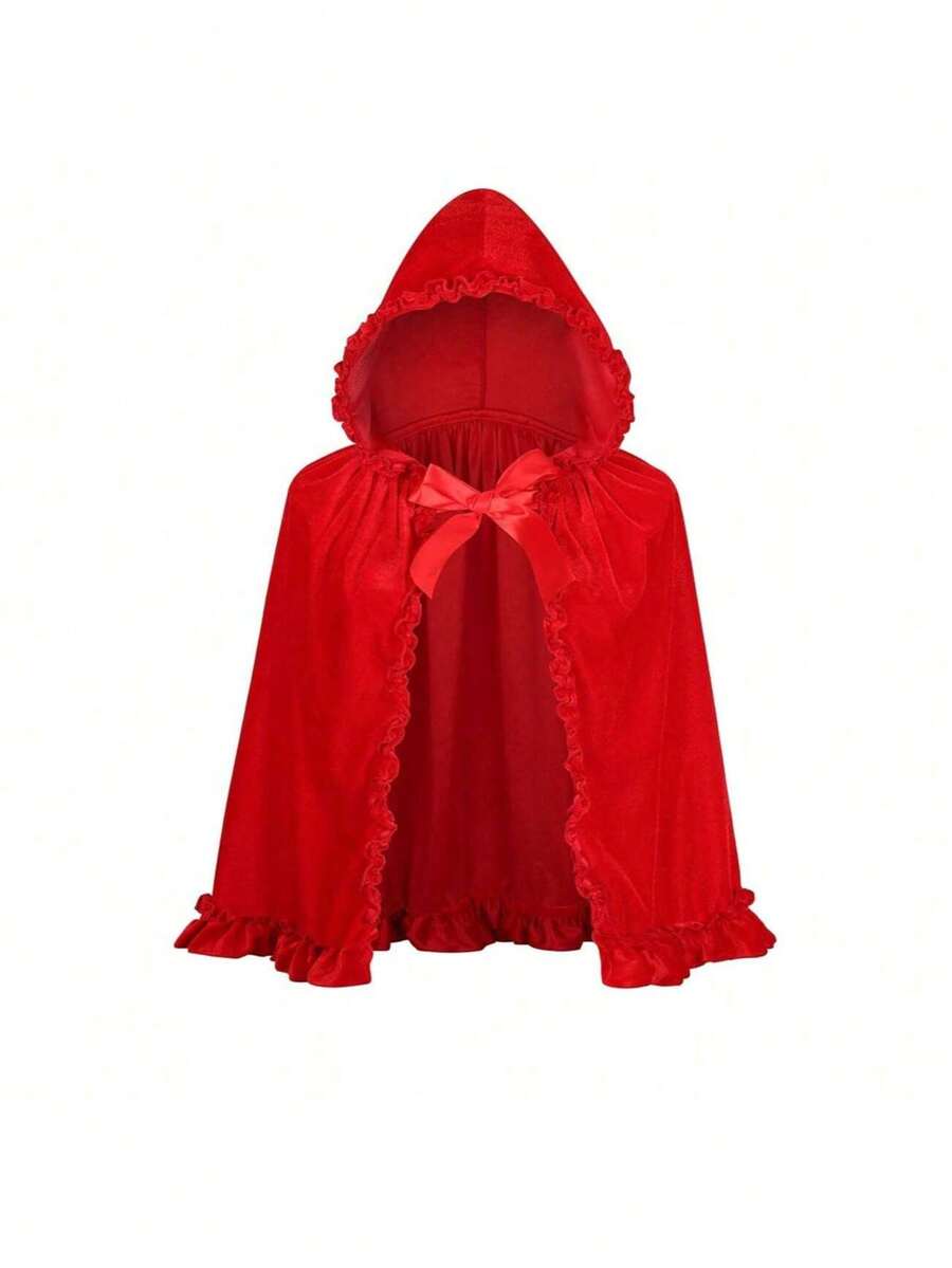 Capa de Caperucita Roja de Terciopelo, Adecuada para Fiesta de Halloween. Esta es una Capa, Adecuada para el Hogar, Salidas, Fiestas y Juegos de Rol como Caperucita Roja y Otras Ocasiones. - Borde de terciopelo rojo - Ver 1