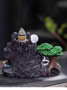 1pc Resin Craft Ornaments Waterfall Incense Burner, Counter Current Incense Burner, Mountain Tower House Incense Burner, Tower Incense Stand, Room Decoration, Dining Table Decoration, Creative Home Gifts - 彩色 - 查看 7